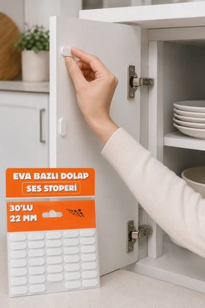 Oval 22 Mm 30'lu  Yapışkanlı Beyaz Eva Dolap Çekmece Kapağı Ses Stoperi Tamponu Koruyucu Engelleyici