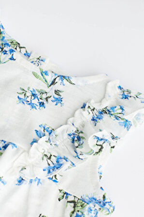 Next Baby % 100 Pamuklu Mavi Beyaz Çiçek Desenli 3’lü Romper Set