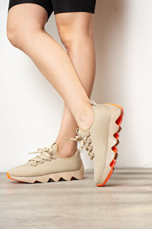 Günlük Kadın Sneaker Spor Ayakkabı Bağcıklı Triko Tırtıklı Kalın Taban Rahat Esnek Hava Alabilen 300