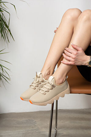 Günlük Kadın Sneaker Spor Ayakkabı Bağcıklı Triko Tırtıklı Kalın Taban Rahat Esnek Hava Alabilen 300