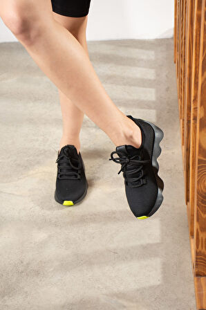 Günlük Kadın Sneaker Spor Ayakkabı Bağcıklı Triko Tırtıklı Kalın Taban Rahat Esnek Hava Alabilen 300