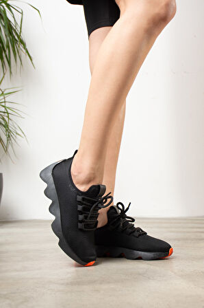 Günlük Kadın Sneaker Spor Ayakkabı Bağcıklı Triko Tırtıklı Kalın Taban Rahat Esnek Hava Alabilen 300