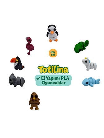 8'li set (penguen bukalemun unicorn köpek balığı hindi fil…)
