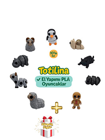 10'lu set (penguen salyangoz kedi gergedan kurabiye adam koyun…)