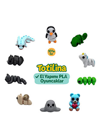 10'lu set (penguen bukalemun unicorn tırtıl ayı fok salyangoz kedi…)