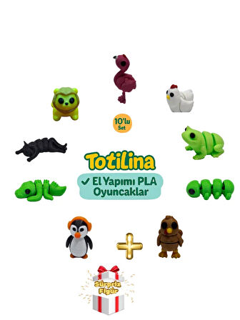 10'lu set (flamingo tavuk kurbağa tırtıl hindi penguen timsah kedi…)