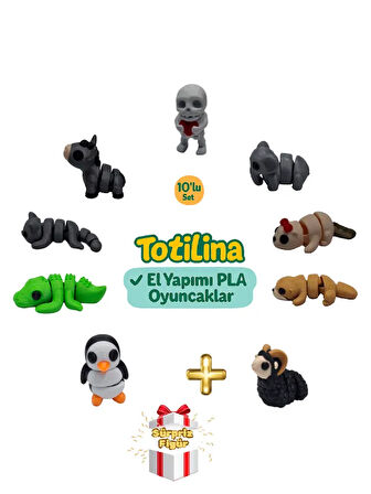 10'lu set (iskelet fil su samuru koç penguen timsah kedi eşek…)