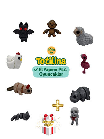 10'lu set (goril koyun flamingo hipopotam iskelet kedi su samuru...