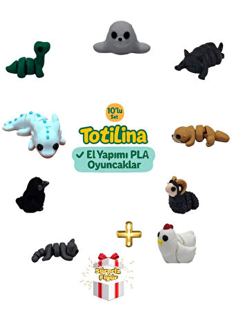 10'lu set (fok kedi su samuru koç tavuk kedi karga aksolotl…)