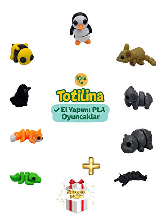 10'lu set (penguen fare fil hipopotam kedi timsah tilki karga arı…)