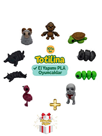 10'lu set (goril kaplumbağa gergedan tırtıl iskelet flamingo kedi…)
