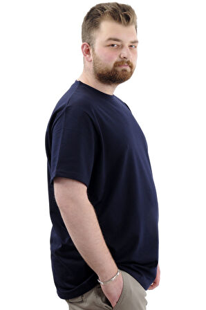 Mode XL Büyük Beden Erkek T-Shirt Basic Likralı Bisiklet Yaka Tişört STAY U24071 Lacivert