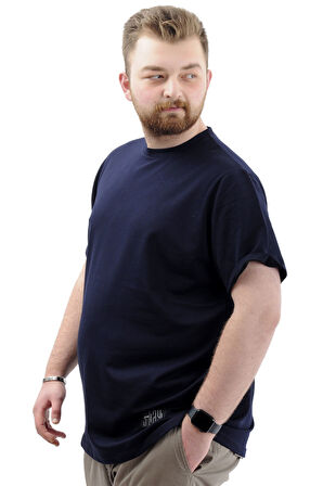 Mode XL Büyük Beden Erkek T-Shirt Basic Likralı Bisiklet Yaka Tişört STAY U24071 Lacivert