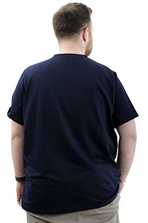 Mode XL Büyük Beden Erkek T-Shirt Basic Likralı Bisiklet Yaka Tişört STAY U24071 Lacivert