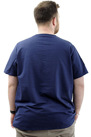 Mode XL Büyük Beden Erkek T-Shirt Basic Likralı Bisiklet Yaka Tişört SPORTS U24074 İndigo