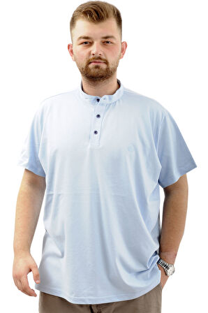 Mode XL Büyük Beden Erkek Tişört Düğmeli Hakim Yaka T-Shirt U24339 Mavi