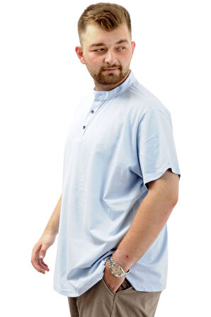 Mode XL Büyük Beden Erkek Tişört Düğmeli Hakim Yaka T-Shirt U24339 Mavi