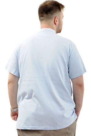 Mode XL Büyük Beden Erkek Tişört Düğmeli Hakim Yaka T-Shirt U24339 Mavi