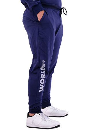 Mode XL Büyük Beden Erkek Eşofman Altı Dar Paça İnterlok WORD 24519 İndigo