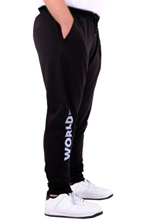 Mode XL Büyük Beden Erkek Eşofman Altı Dar Paça İnterlok WORD 24519 Siyah