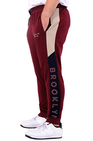 Mode XL Büyük Beden Erkek Eşofman Altı İnterlok Garnili BROOKLYN 24517 Mürdüm