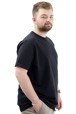 Mode XL Büyük Beden Erkek T-Shirt Basic Likralı Bisiklet Yaka Tişört NEW YORK U24075 Lacivert