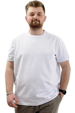 Mode XL Büyük Beden Erkek T-Shirt Basic Likralı Bisiklet Yaka Tişört THIS IS ME U24076 Beyaz