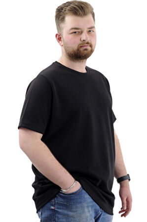 Mode XL Büyük Beden Erkek T-Shirt İnterlok Basic Bisiklet Yaka Tişört STRIVE U24078 Siyah