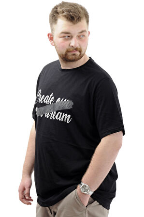 Mode XL Büyük Beden Erkek Tişört Baskılı Pamuklu Bisiklet Yaka CREATE U24079 Siyah