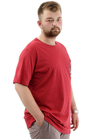 Mode XL Büyük Beden Erkek Tişört Baskılı Bisiklet Yaka Pamuklu CHANGE U24084 Bordo