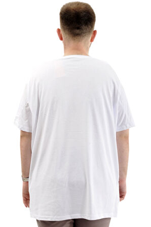 Mode XL Büyük Beden Erkek Tişört Baskılı Bisiklet Yaka Pamuklu CHANGE U24084 Beyaz