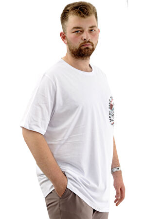 Mode XL Büyük Beden Erkek Tişört Baskılı Bisiklet Yaka Pamuklu CHANGE U24084 Beyaz