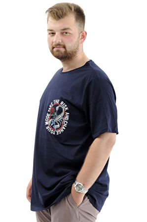 Mode XL Büyük Beden Erkek Tişört Baskılı Bisiklet Yaka Pamuklu CHANGE U24084 Lacivert
