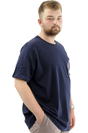 Mode XL Büyük Beden Erkek Tişört Baskılı Bisiklet Yaka Pamuklu CHANGE U24084 Lacivert