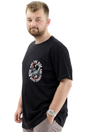 Mode XL Büyük Beden Erkek Tişört Baskılı Bisiklet Yaka Pamuklu CHANGE U24084 Siyah