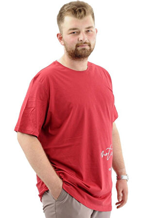  Mode XL Battal Beden Erkek Pamuklu T-Shirt Yumuşak Dokulu Baskılı BELIEF U24085 Bordo