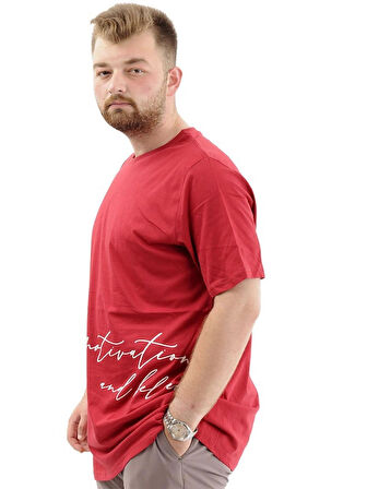  Mode XL Battal Beden Erkek Pamuklu T-Shirt Yumuşak Dokulu Baskılı BELIEF U24085 Bordo