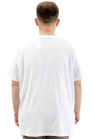 Mode XL Battal Beden Erkek Pamuklu T-Shirt Yumuşak Dokulu Baskılı BELIEF U24085 Beyaz