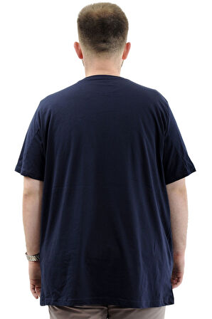Mode XL Battal Beden Erkek Pamuklu T-Shirt Yumuşak Dokulu Baskılı FRANCISCO U24086 Lacivert