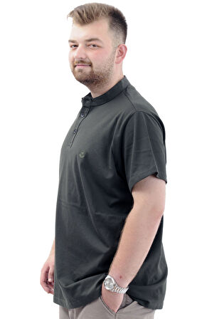 Mode XL Büyük Beden Erkek Tişört Düğmeli Hakim Yaka T-Shirt U24339 Haki
