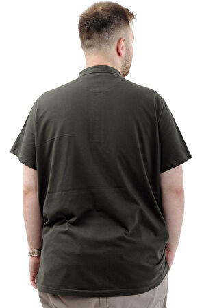 Mode XL Büyük Beden Erkek Tişört Düğmeli Hakim Yaka T-Shirt U24339 Haki