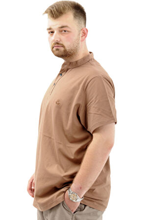 Mode XL Büyük Beden Erkek Tişört Düğmeli Hakim Yaka T-Shirt U24339 Sütlü Kahve