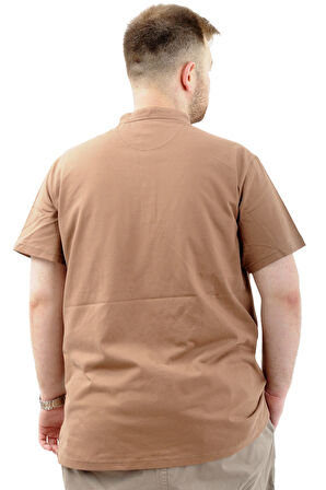 Mode XL Büyük Beden Erkek Tişört Düğmeli Hakim Yaka T-Shirt U24339 Sütlü Kahve