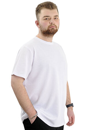 Mode XL Büyük Beden Erkek T-shirt Bisiklet Yaka WAFFLE 20033 Beyaz