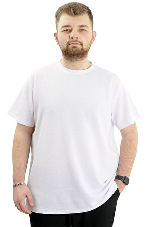 Mode XL Büyük Beden Erkek T-shirt Bisiklet Yaka WAFFLE 20033 Beyaz