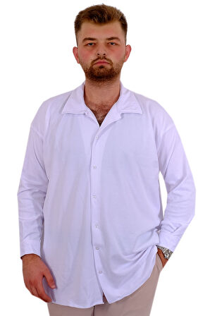 Mode XL Büyük Beden Erkek Gömlek Apas Yaka Uzun Kol JAKAR U24381 Beyaz