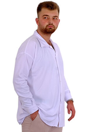 Mode XL Büyük Beden Erkek Gömlek Apas Yaka Uzun Kol JAKAR U24381 Beyaz