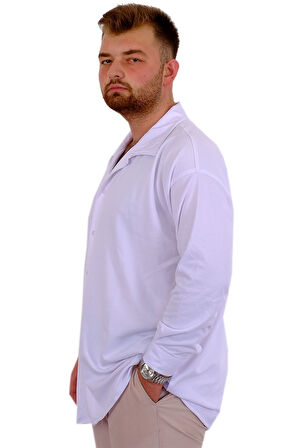 Mode XL Büyük Beden Erkek Gömlek Apas Yaka Uzun Kol JAKAR U24381 Beyaz