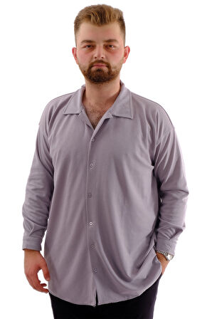 Mode XL Büyük Beden Erkek Gömlek Apas Yaka Uzun Kol JAKAR U24381 Gri
