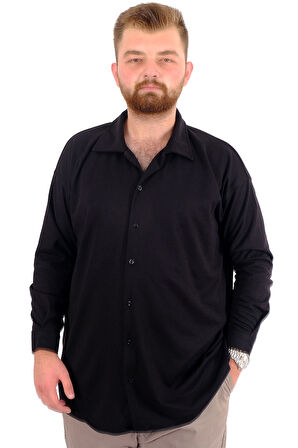 Mode XL Büyük Beden Erkek Gömlek Apas Yaka Uzun Kol JAKAR U24381 Siyah